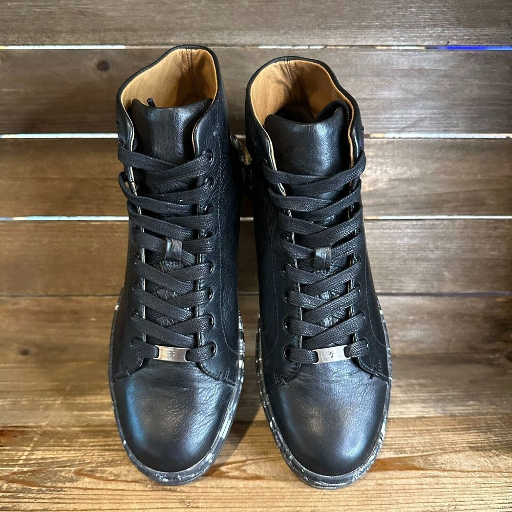 NIB Womens Frye Ivy High Top Black Leather Marble Casual Sneakers Shoes Size 8 M - Picture 3 of 6